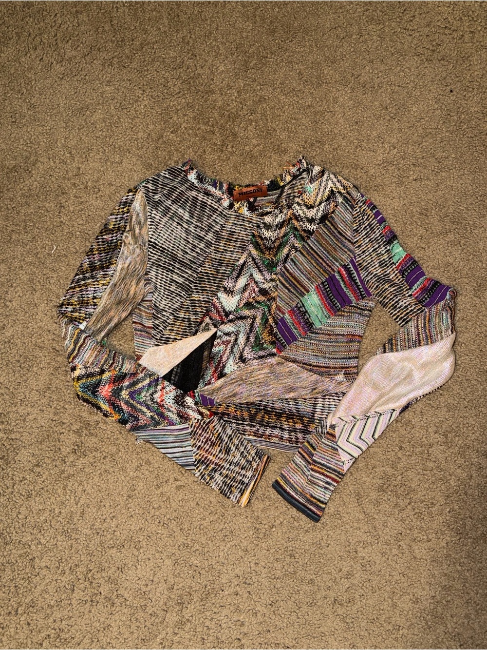Missoni Spring 2022 Multicolor Zigzag & Stripe Long-Sleeve Knit Top - Picture 3 of 8